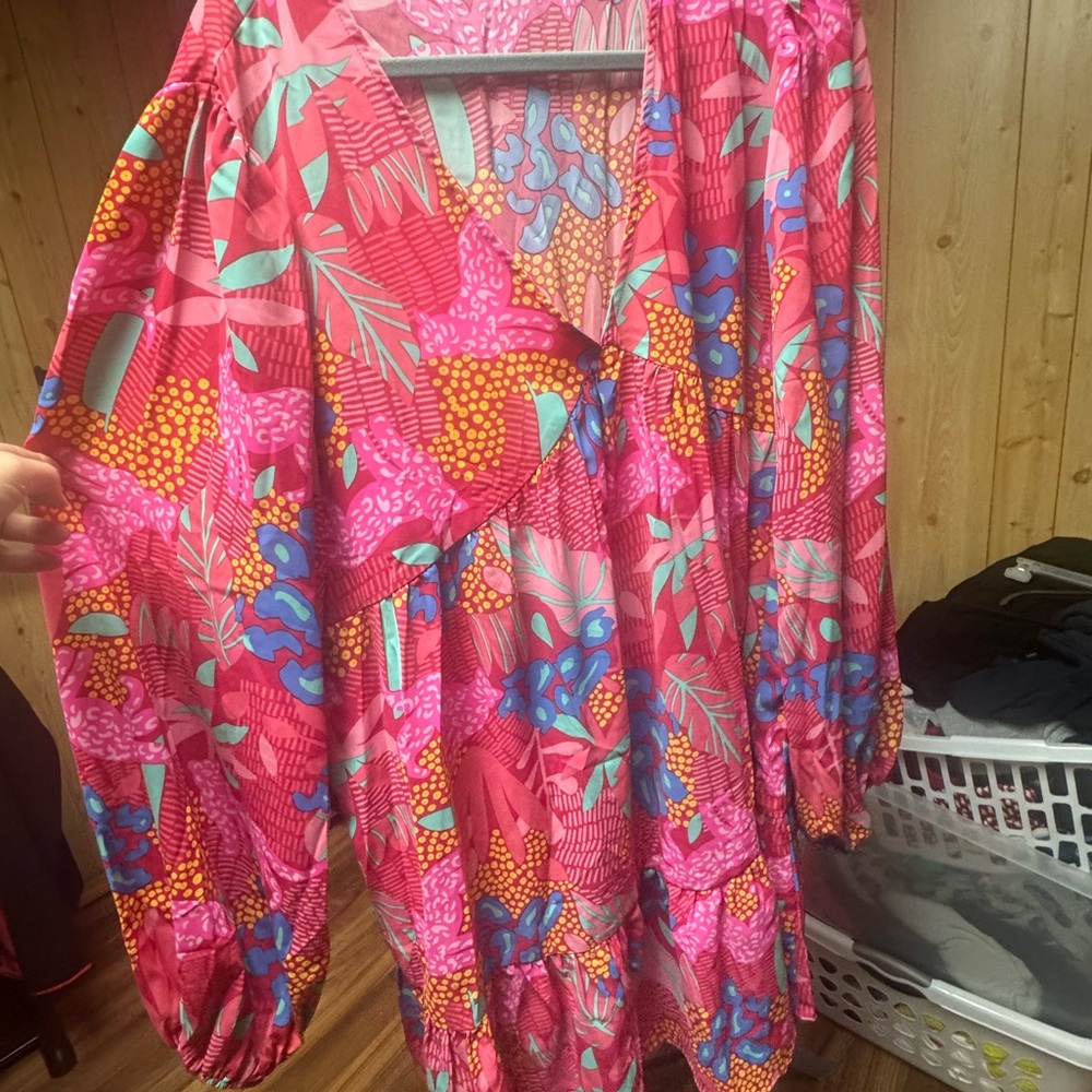 Vibrant Floral Pink Boho Tunic Dress